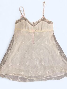 Sheer Lace Chemise Nightdress in Beige - Unbranded